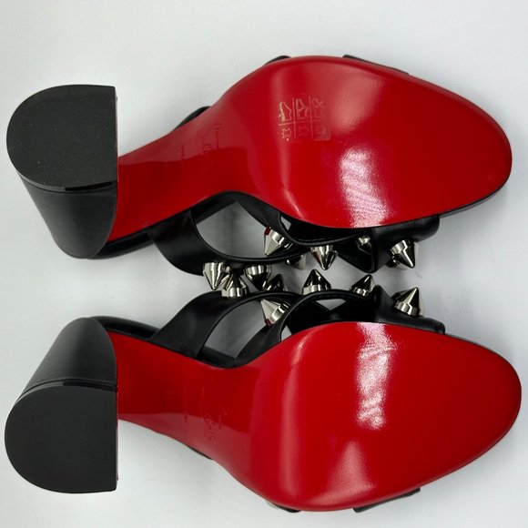 Christian Louboutin SPIKA CLUB Spiked Leather Mule Block Heel Sandals Shoes - Picture 12 of 14